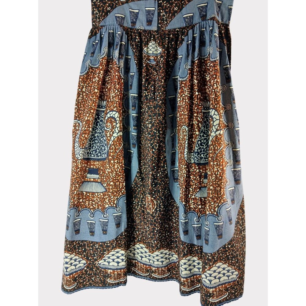 AB Fashions Womens Long Skirt Ankara Size XL Cotton Brown Blue High Waist 38" - Picture 3 of 9